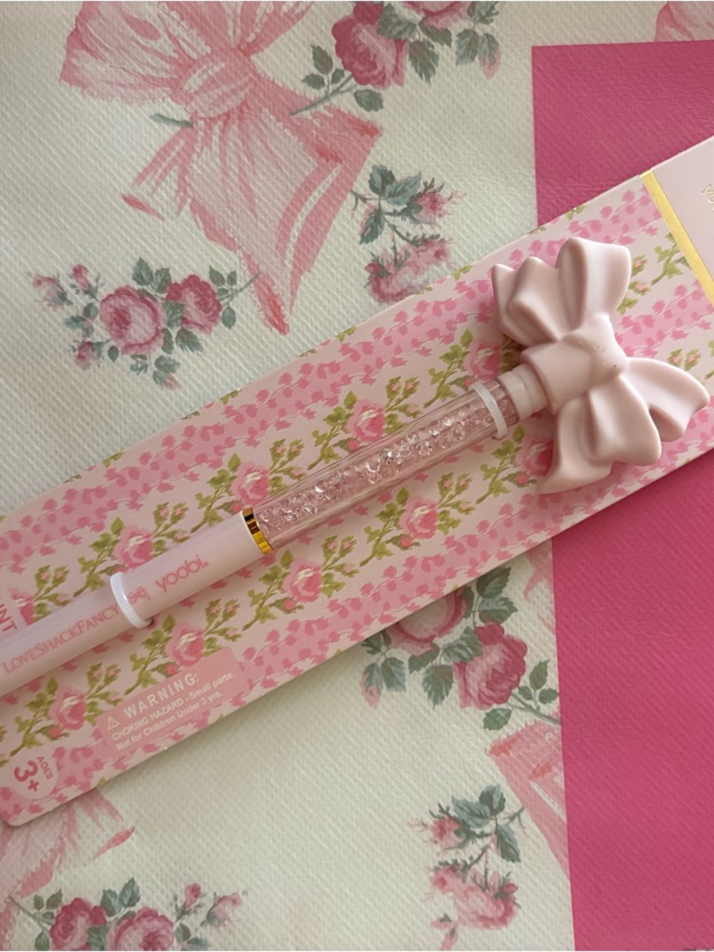 LoveShackFancy x Target Yoobi Pink Bow Crystal Topballpoint Pen